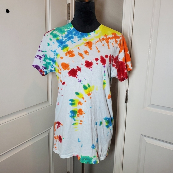 Hanes Vintage Custom Made Colorful Rainbow Tie-Dye Cotton T-Shirt Size Medium - Picture 6 of 13